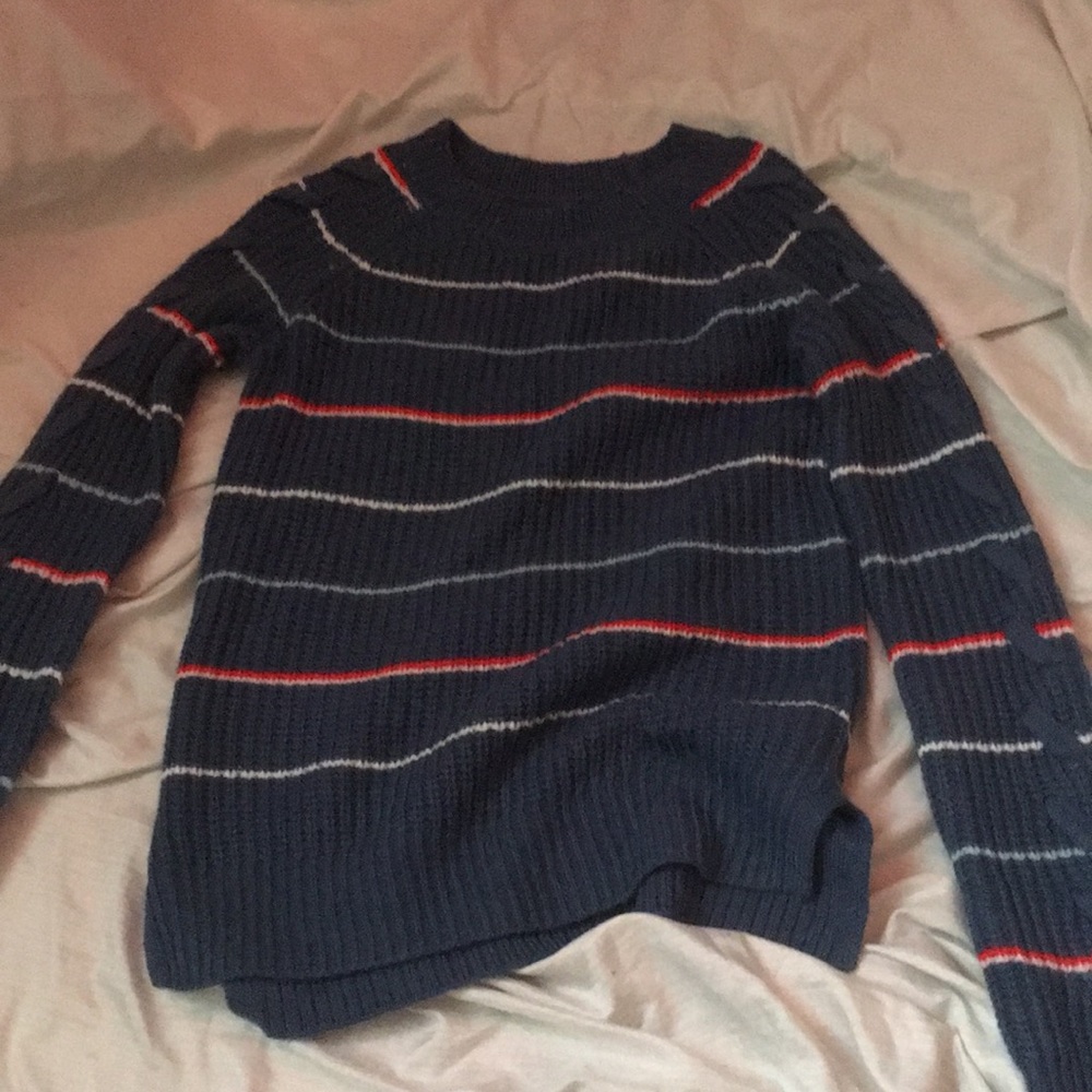 dark blue multi stripe sweater